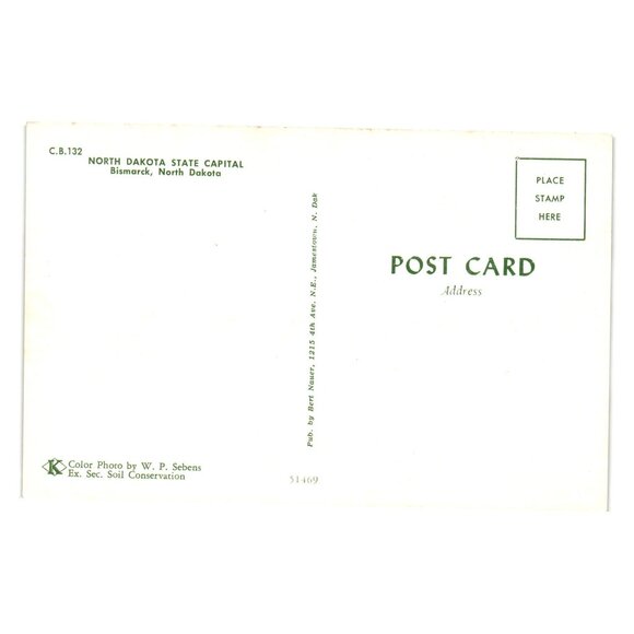 North Dakota State Capitol Bismarck Vintage Scenic Postcard W P Sebens - Picture 2 of 2